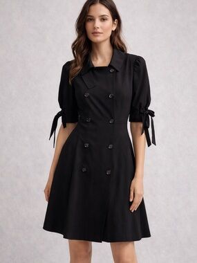 Moschino Black Double-Breasted Midi Trench with Puff Sleeves